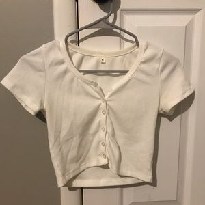 white cropped button up tee